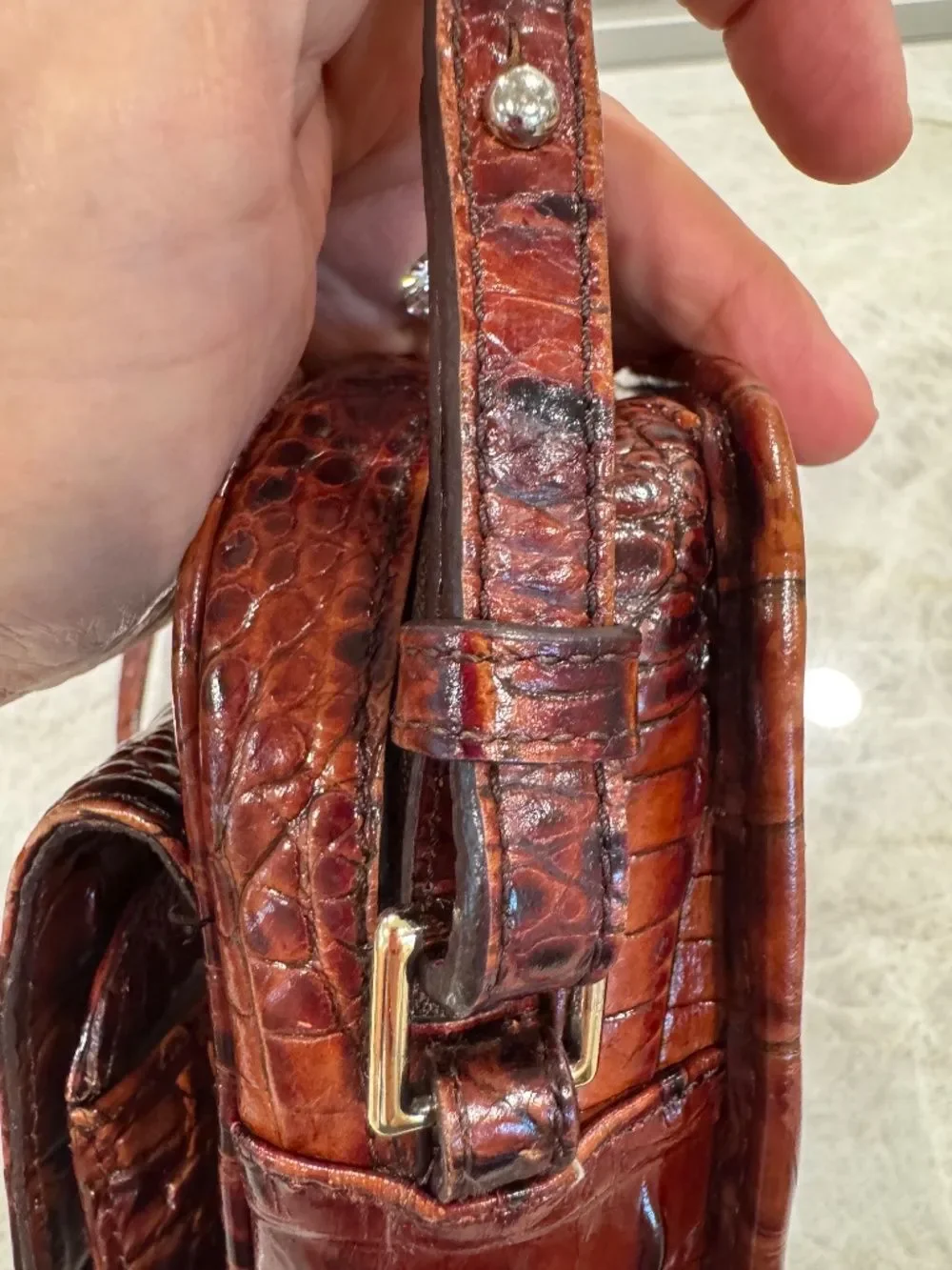Brahmin Cleo Pecan Melbourne Croc-embossed Crossbody Bag